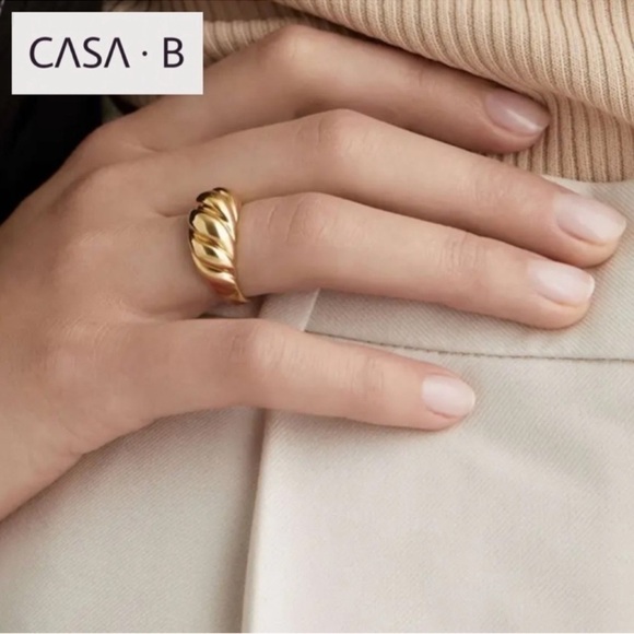 NEW to CASA B💫|Gold Croissant Stainless Steel Tarnish-Free 18k Toned Gold Ring - Picture 1 of 9